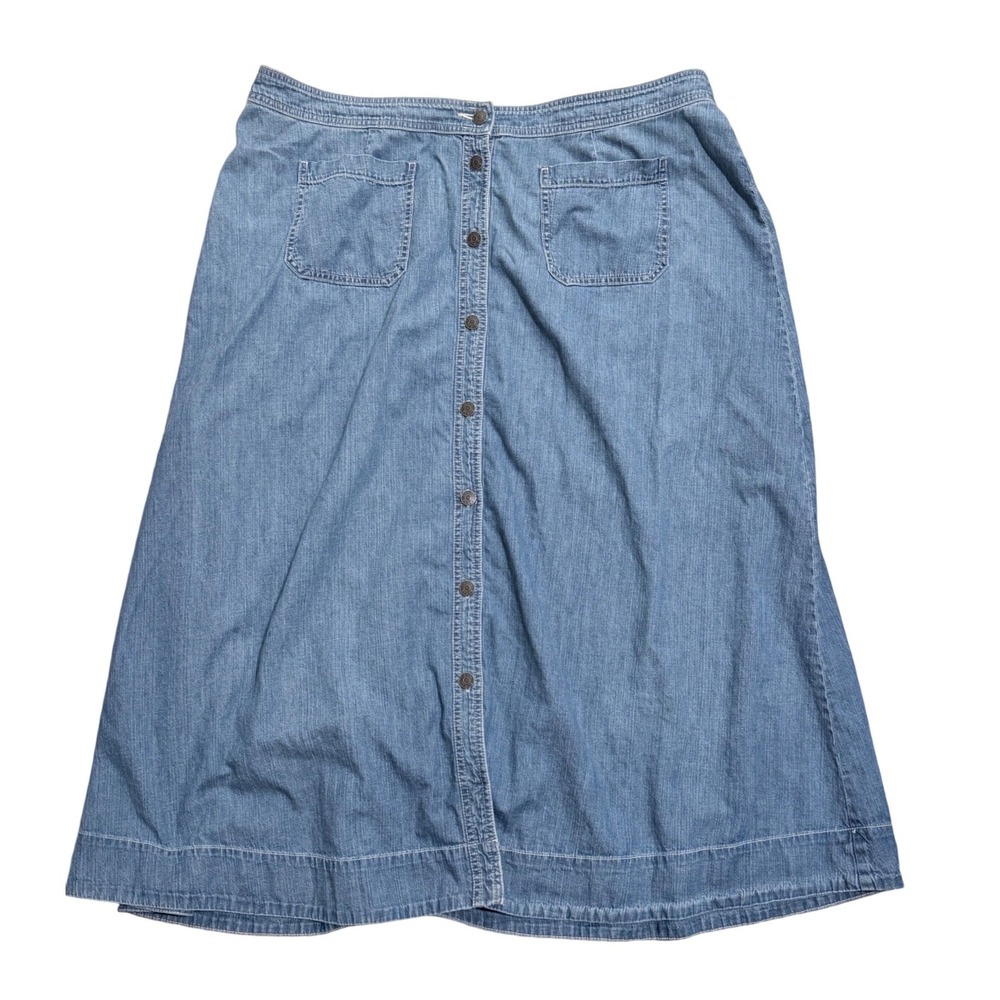 Chaps Denim Blue Button Front Midi A-Line Skirt Women Plus Size 18W 18 2X Cotton